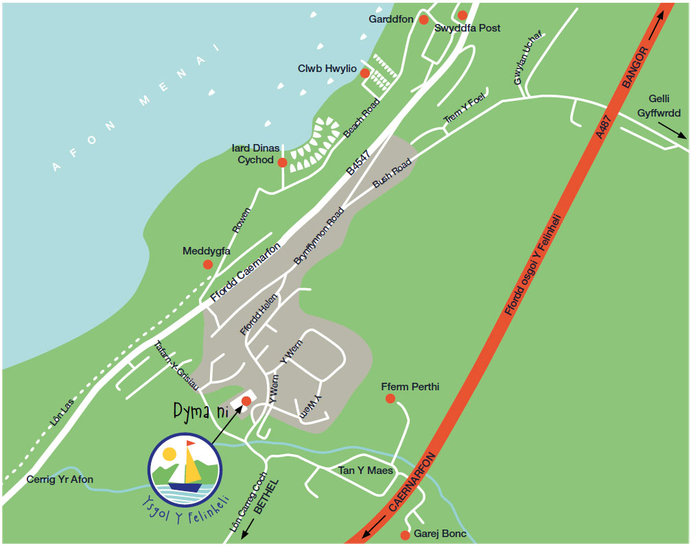 Map Lleoliad Ysgol y Felinheli